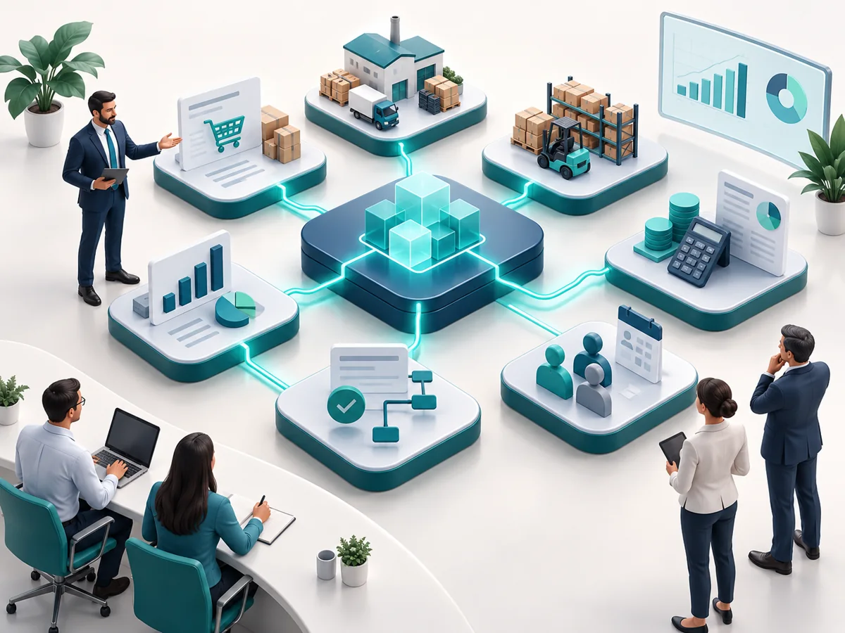 Illustration of connected finance operations and Odoo automation
